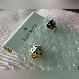KATE SPADE NEW YORK TEA TIME MINI STUD EARRINGS New White/Black/Gold Enamel 🥰🤩❤️